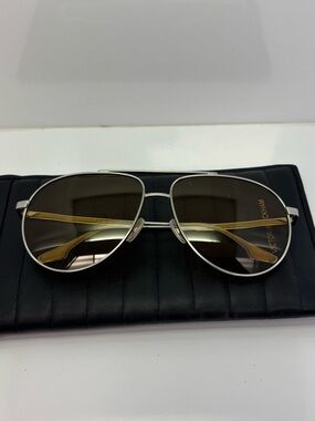 Victoria Beckham Silver Frame Aviator Sunglasses with golden Lenses